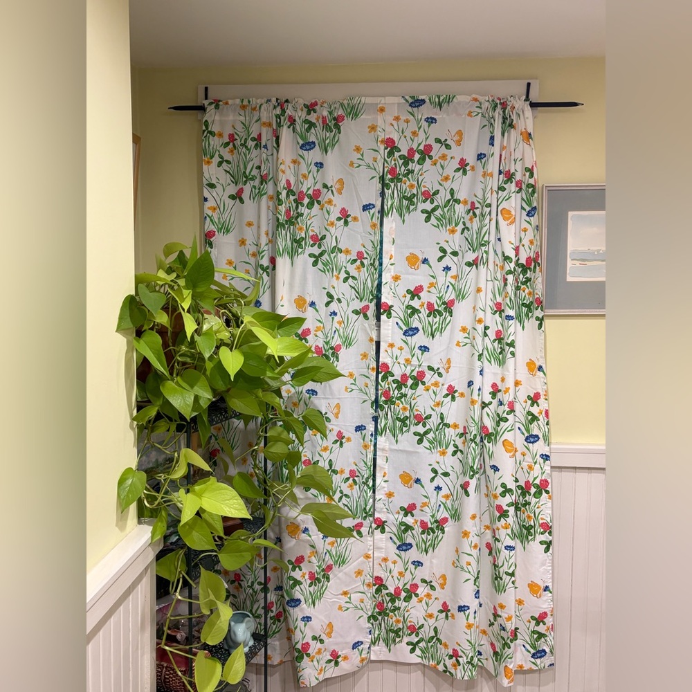 Vintage Floral Patterned Curtains One Pair